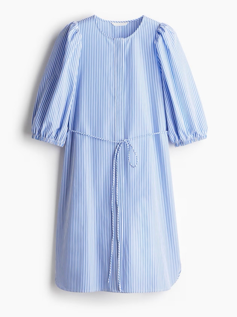 H&M Blue and White Striped Puff-Sleeve Tie-Waist Dress - Picture 1 of 1